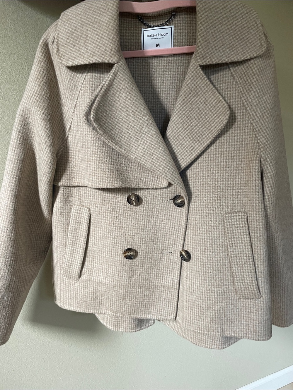 Belle & Bloom Cream Double-Breasted Wool-Blend Peacoat